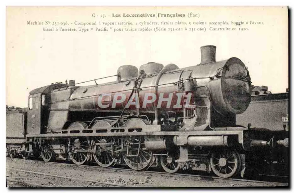 Locomotiva a vapor tipo 'Pacific' — Máquina N° 231-036 — Editor Flory, série C-25 - Frente