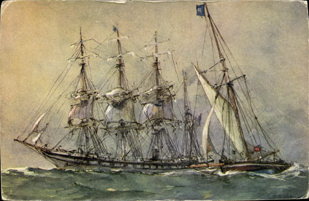 Navio a vela — desenho em aquarela — Comité National de l'Enfance, Paris - Frente