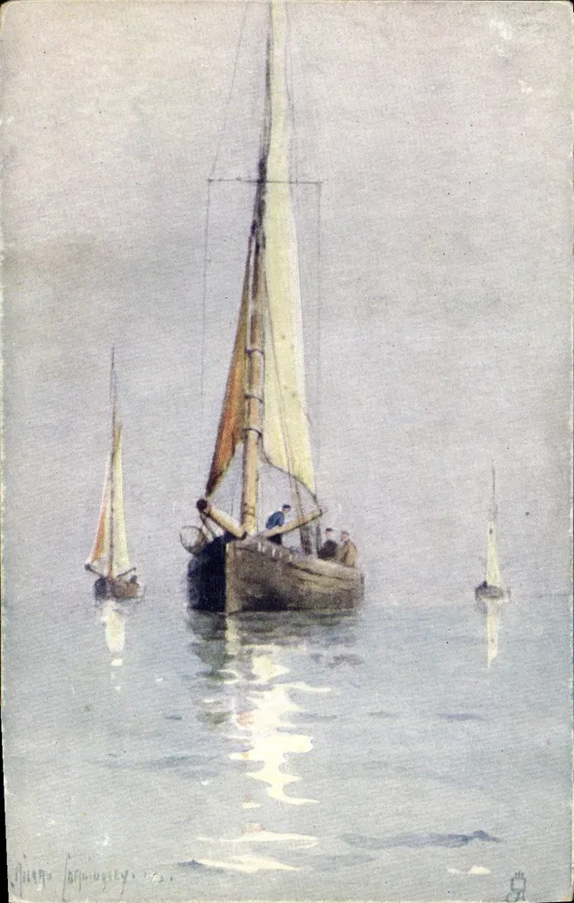 Embarcações a vela — paisagem marítima — desenho de J. Languinguyt - Frente