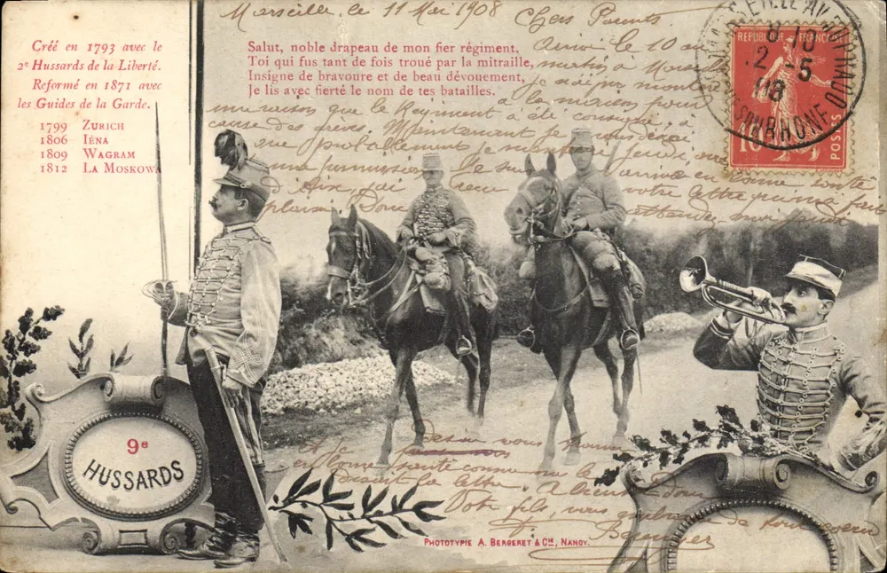 9º Hussards — História e uniformes — Fototipia A. Berenner & Cie, Nany - Frente