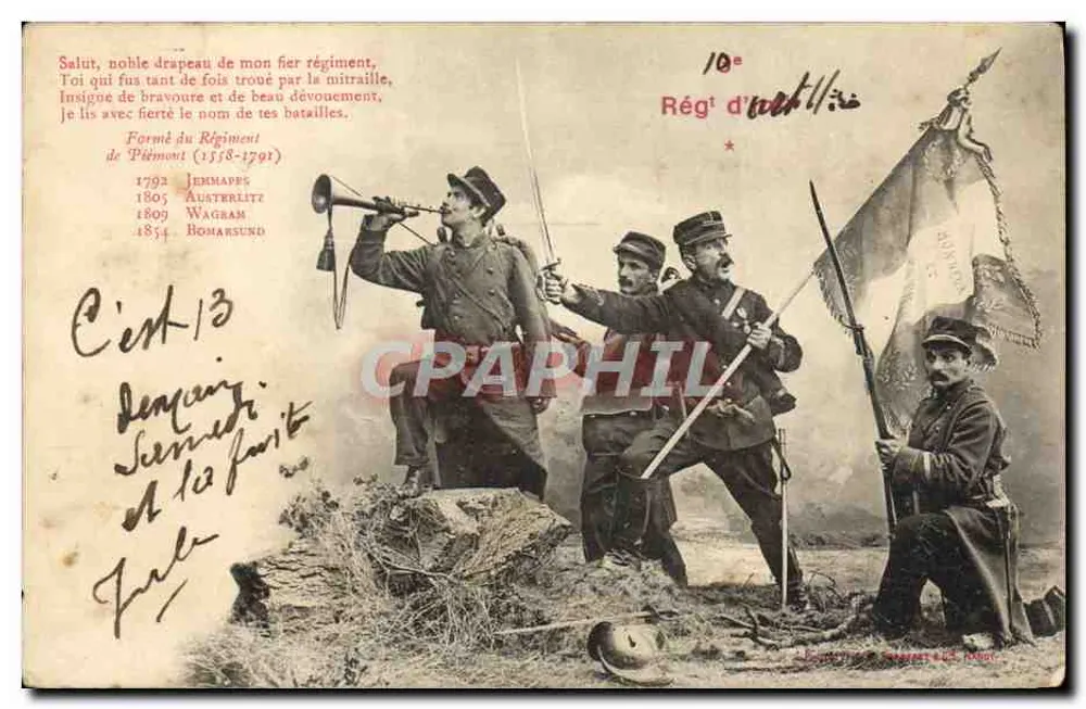 제10보병 연대 — 전투 중인 병사들 — 출판사: L. Gouraud & Cie, 1906 - 앞면