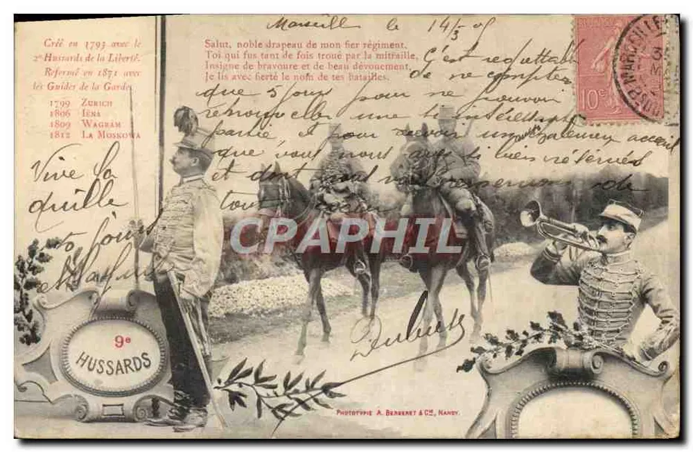 9º Hussardas — História do regimento — Fototipo A. Benneart & Cie, Nancy - Frente