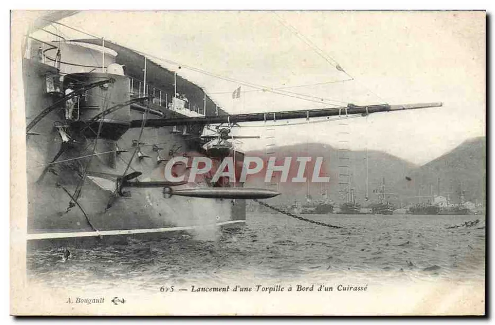Abfeuern einer Torpedowaffe von einem Schlachtschiff — A. Bougault — n° 675 - Vorderseite