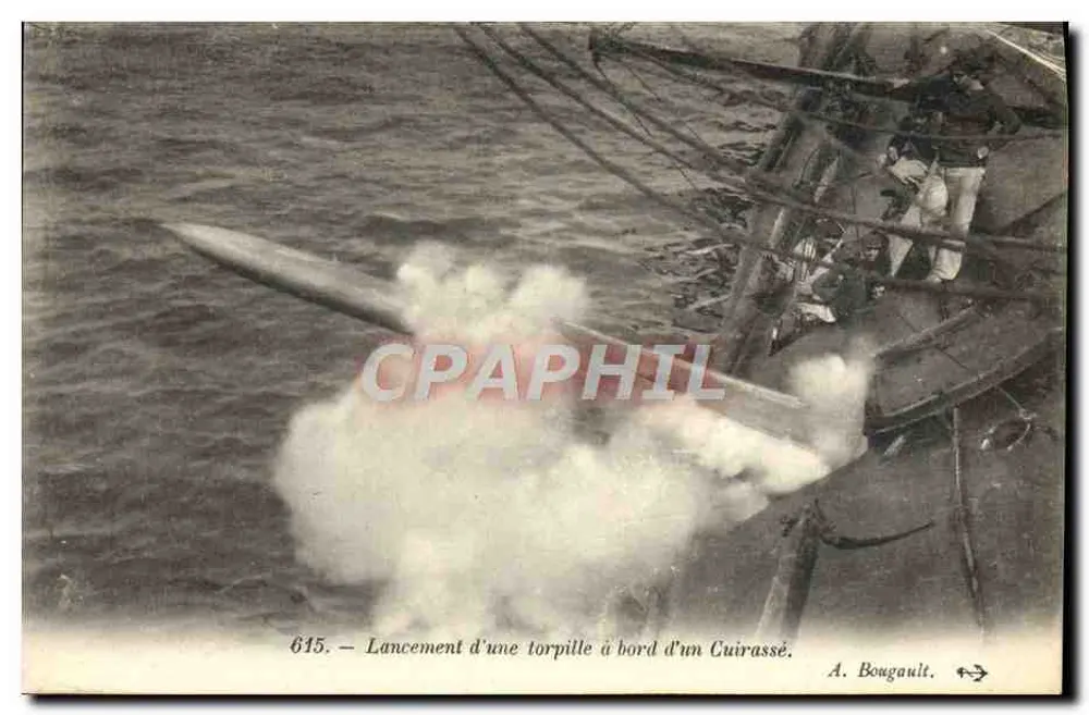 Torpillenstart von einem Schlachtschiff — Serie 645 — A. Bougault - Vorderseite
