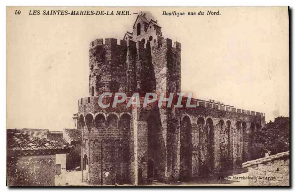 Les Saintes-Maries-de-la-Mer — Basilika aus nördlicher Richtung — Edition Marcheteau, Arles, n°50 - Vorderseite
