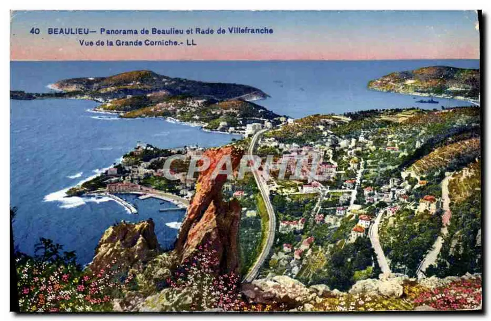 Beaulieu — Panorama von Beaulieu und Hafen von Villefranche — Ansicht der Grande Corniche — LL - Vorderseite