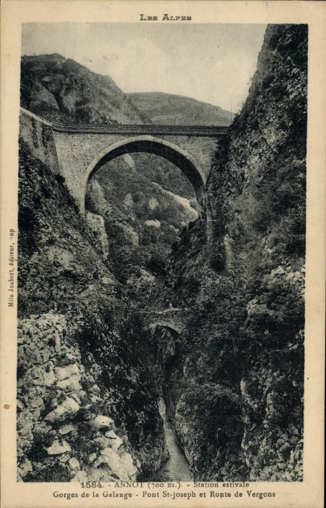 Gorges da Galange - Ponte St-Joseph e Estrada de Vergons — Os Alpes — Mile Joabert editor, n°1584 - Frente
