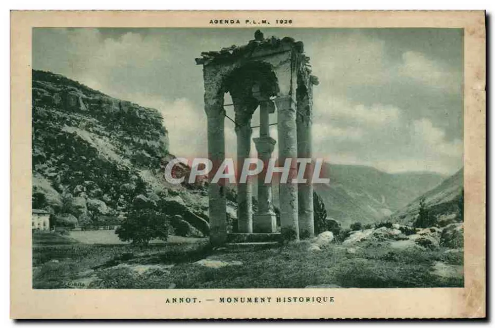 Annot — Monumento histórico — Agenda P.L.M. 1926 - Frente