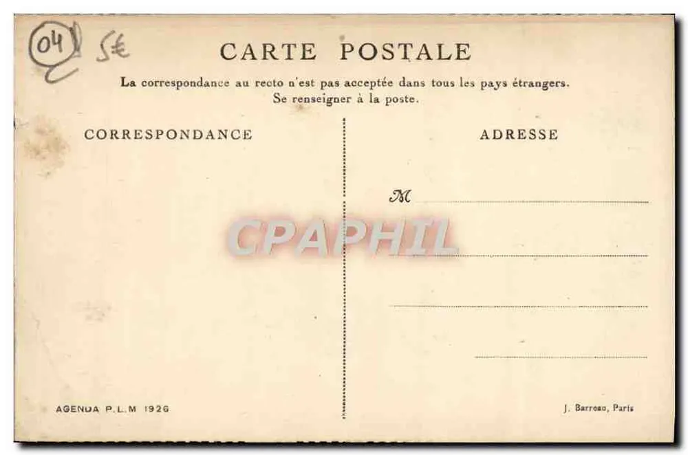 Annot — Monumento histórico — Agenda P.L.M. 1926 - Verso
