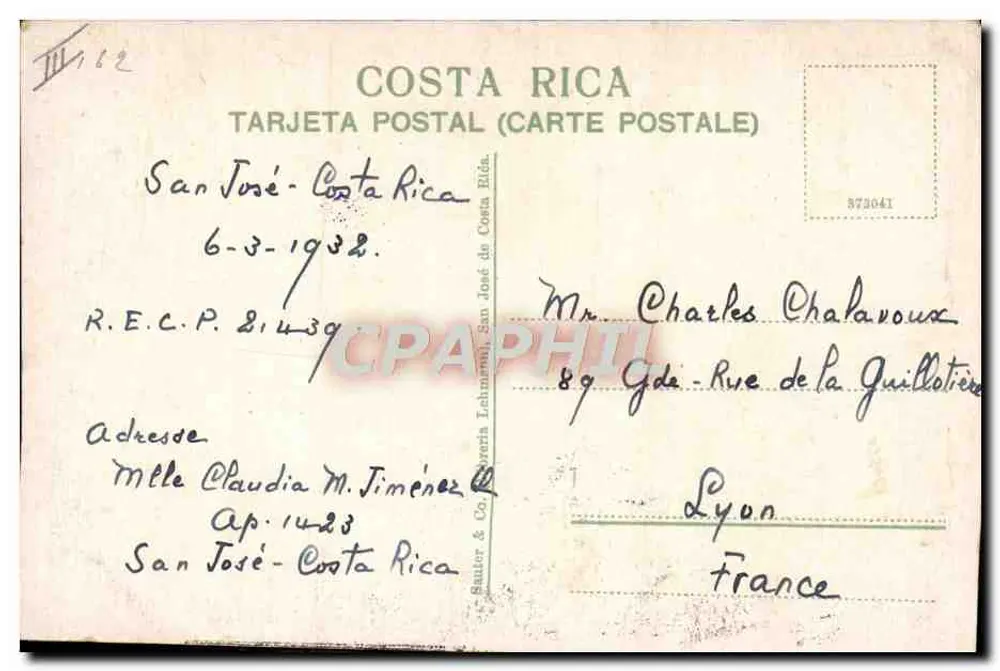 Vulcão Irazú — erupção — Waterlow & Sons Limited, Londres - Verso