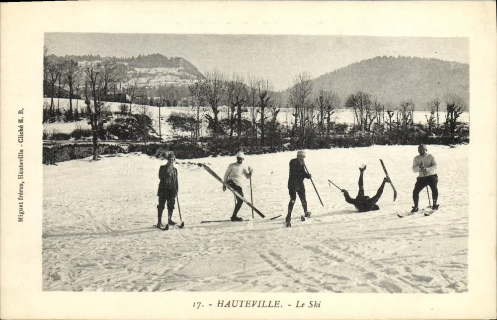 Hauteville — Skifahren — Miguel Brüder, Hauteville, Cliché R. B. Nr. 17 - Vorderseite