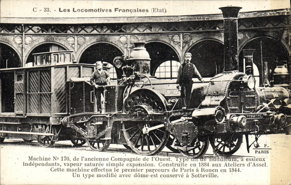 Dampflokomotive Nr. 170 — Compagnie de l'Ouest — Ateliers d'Assel — Paris - Vorderseite