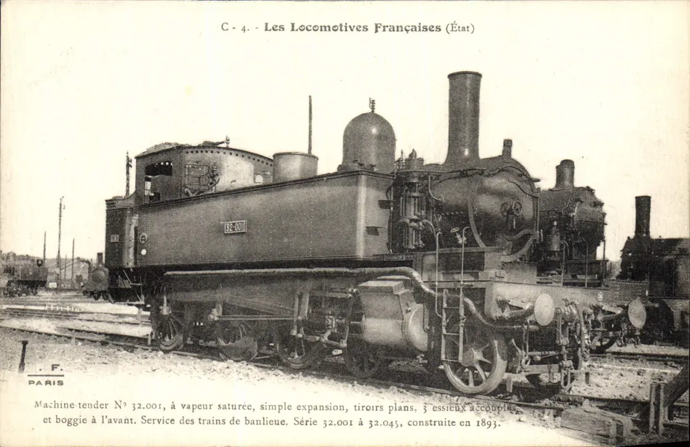 Máquina tender N° 32.001 — As Locomotivas Francesas (Estado) — Editor F. Paris - Frente