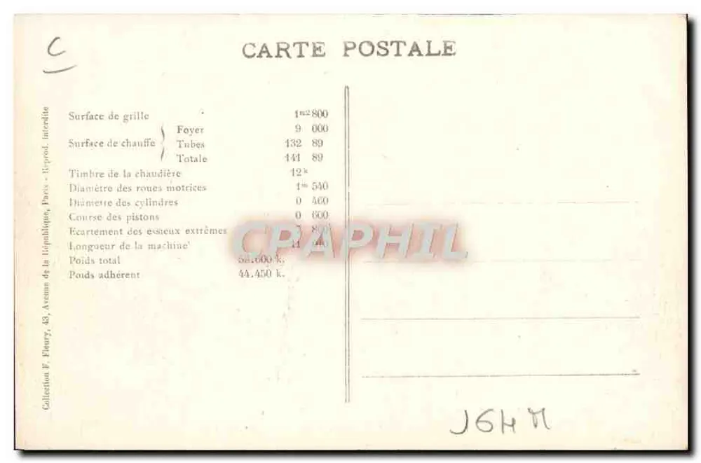 Máquina tender N° 32.001 — As Locomotivas Francesas (Estado) — Editor F. Paris - Verso