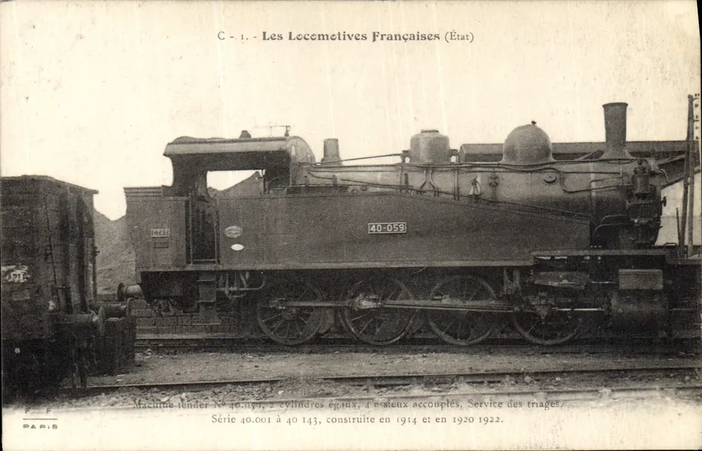 Locomotiva francesa — Máquina tender n° 40-059 — Estado dos triagens — Editor F. Fleury, Paris - Frente