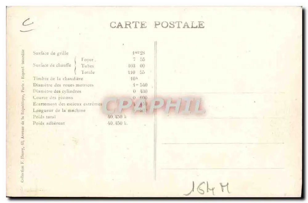 Máquina-tender N° 30.132 — As Locomotivas Francesas (Estado) — Estado - Verso