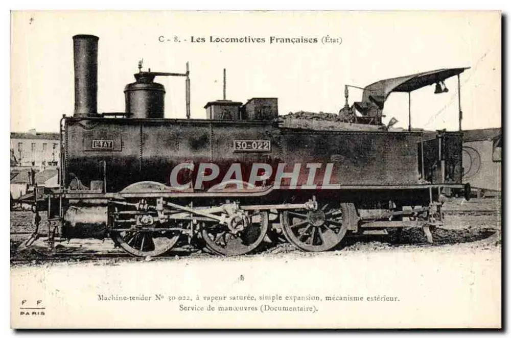 Machine-tender N° 30-022 — Les Locomotives Françaises (État) — F. F. PARIS - Frente