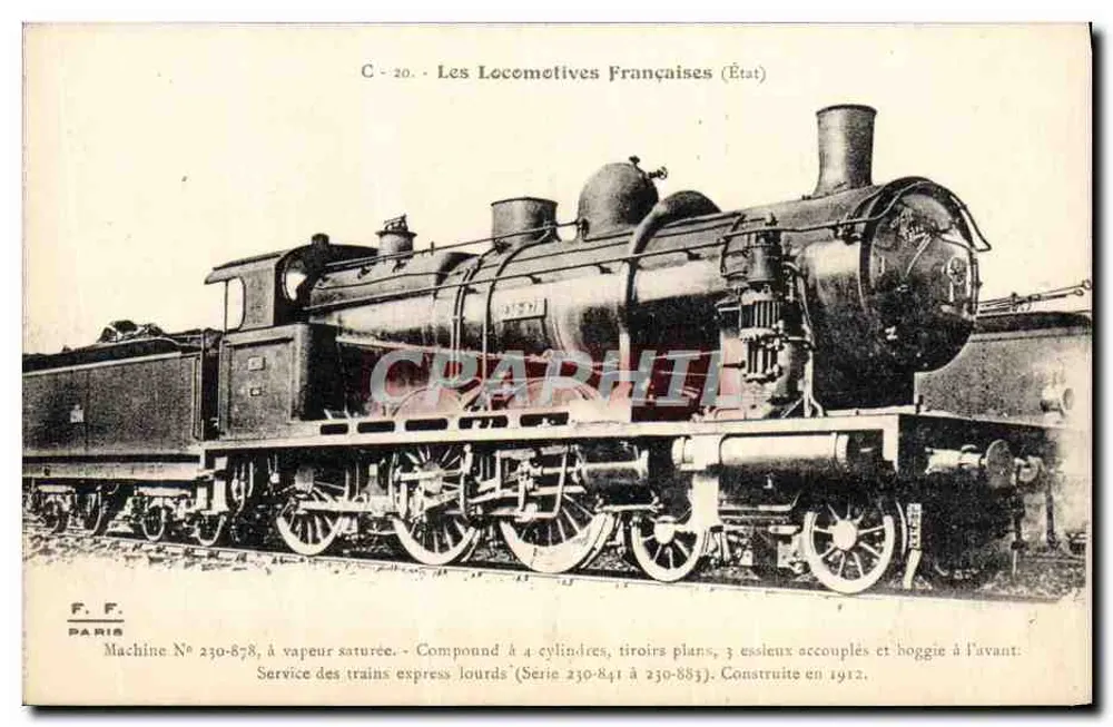 Locomotiva a vapor saturada — Máquina N° 230-878 — F.F. Paris - Frente