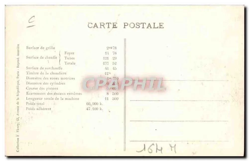 Locomotiva francesa n° 230 373 — Estado — F. F. Paris - Verso