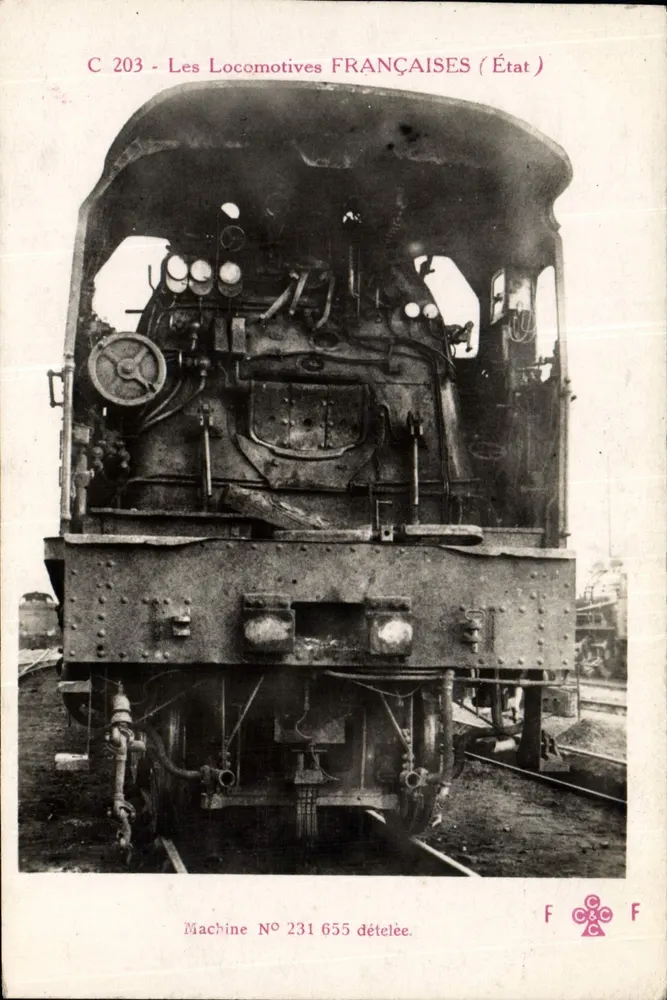 Locomotiva francesa — Máquina No 231 655 desengonçada — Editor F. Fleury, Paris - Frente