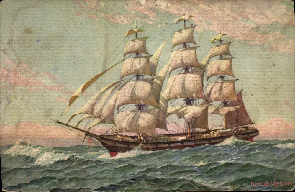 Navio a vela — mar agitado — desenho de Duncun Gletteron - Frente