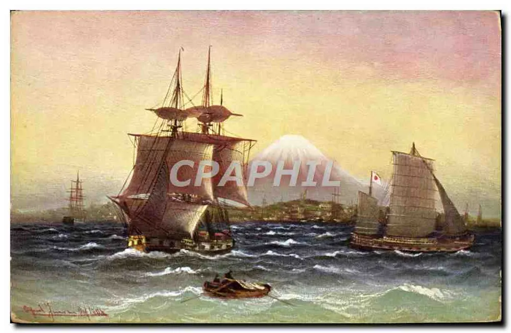 Yokohama Harbour — maritime Ansicht mit dem Mount Fuji im Hintergrund — E. P. Dutton & Co., New York, Serie II+I - Vorderseite
