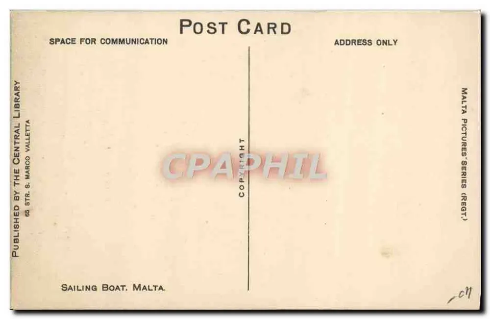 Segelboot — Malta — Verlag: Malta Pictures Series (Regt.) - Rückseite