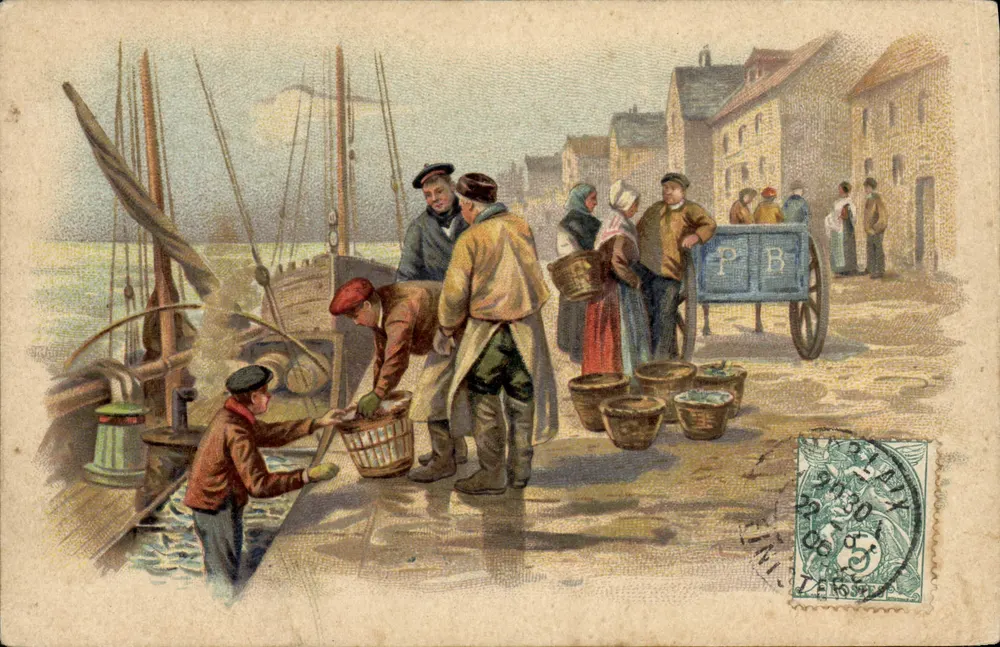 Mercado de peixes — Porto de Brest — editor J. E. Rosté - Frente
