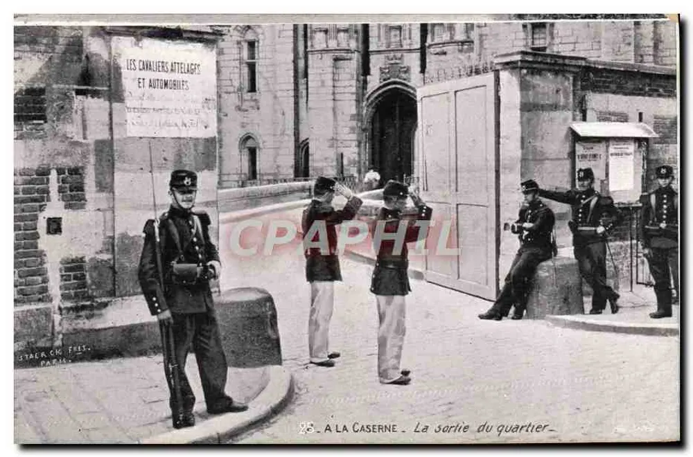 A saída do bairro — Os Cavaleiros Atrelados e Automóveis — Editor Staer & Cie, Paris - Frente