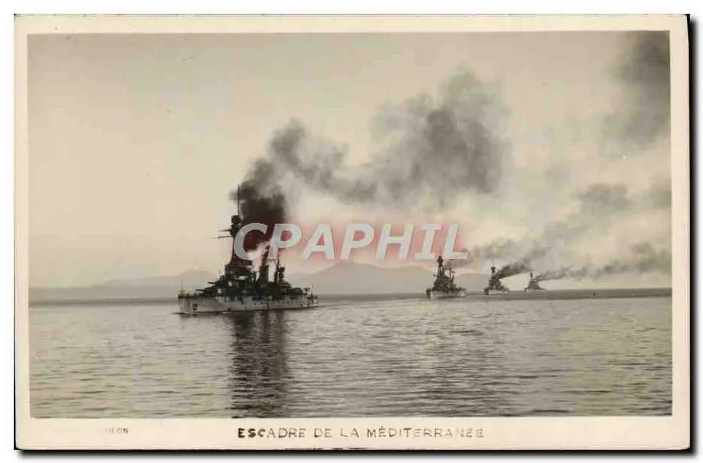 Escadra da Méditerâneo — vista de navios no mar — A. Dubois, Toulon - Frente