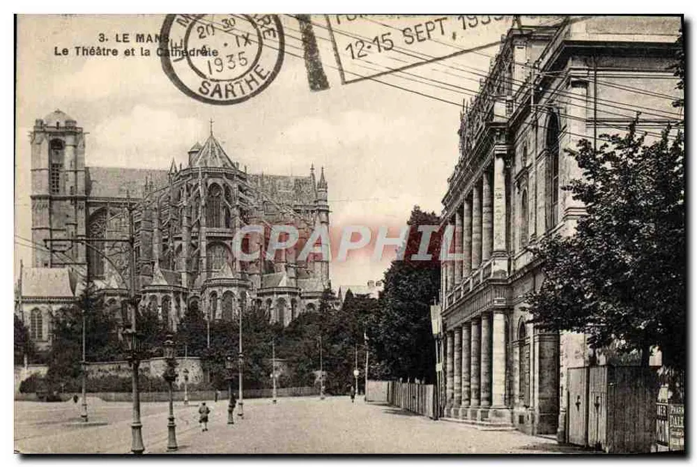Le Mans — Das Theater und die Kathedrale — Imp. Phot. A. Doibeaup - Vorderseite