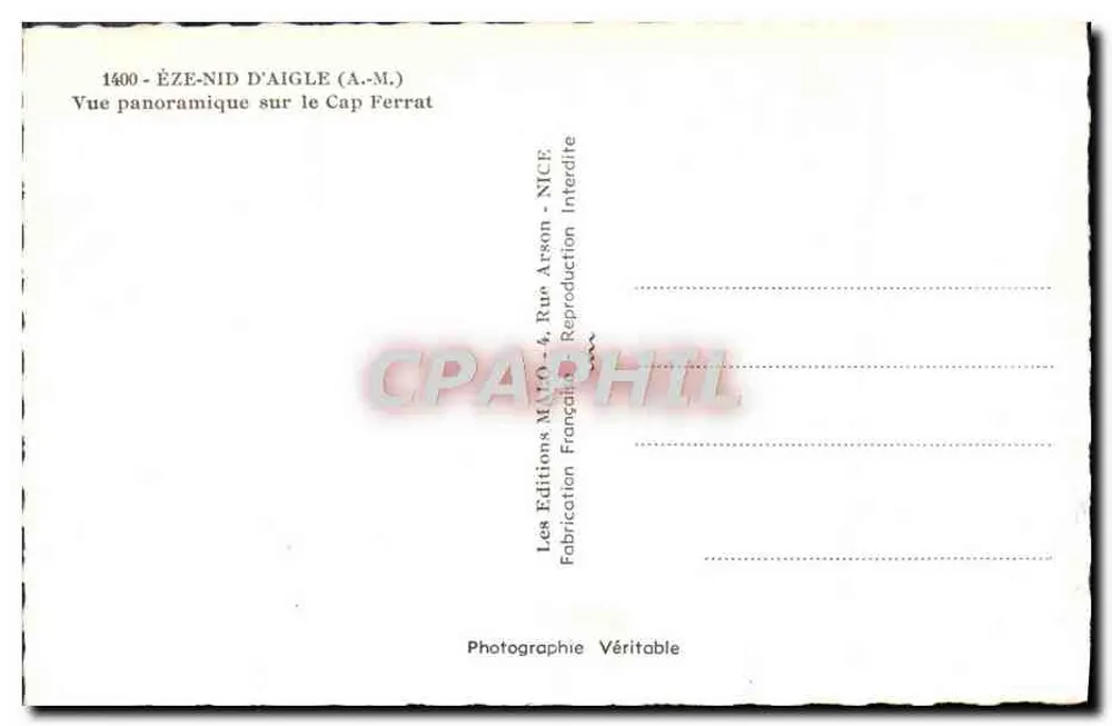 Panoramablick auf den Cap Ferrat — Éze-Nid d'Aigle (A.-M.) — Éditions Arson, Nice - Rückseite