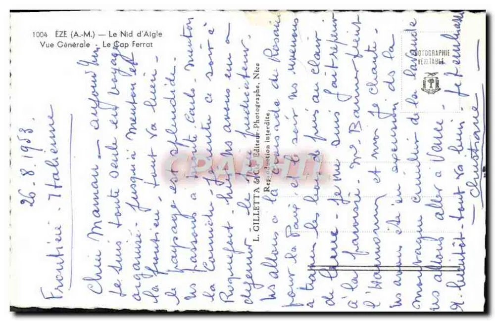 ईज़े (ए.एम.) — सामान्य दृश्य — कैप फेराट — प्रकाशक एल. गिलेट एंड कंपनी, संख्या 1004 - पीछे
