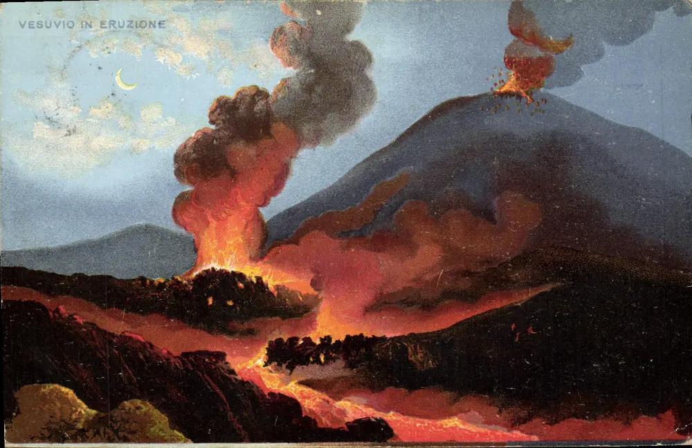 Vesuvio en erupción — ilustración — editor y número de serie ilegibles - Anverso
