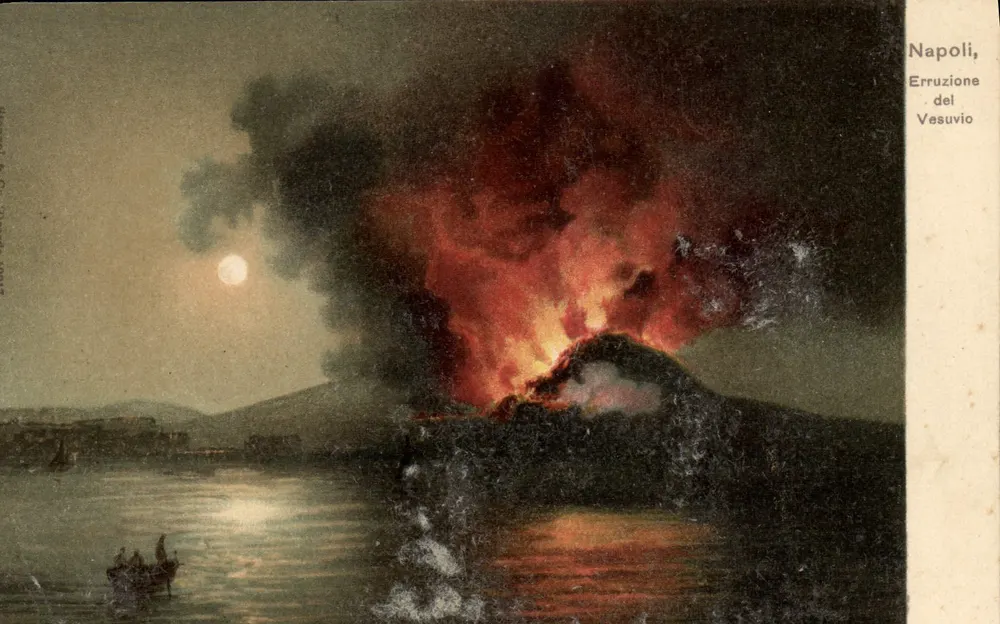 Napoli, Eruzione del Vesuvio — vue nocturne avec lave et fumée, éditeur 'Napoli, Imp. M. & C. 1904' - Vorderseite