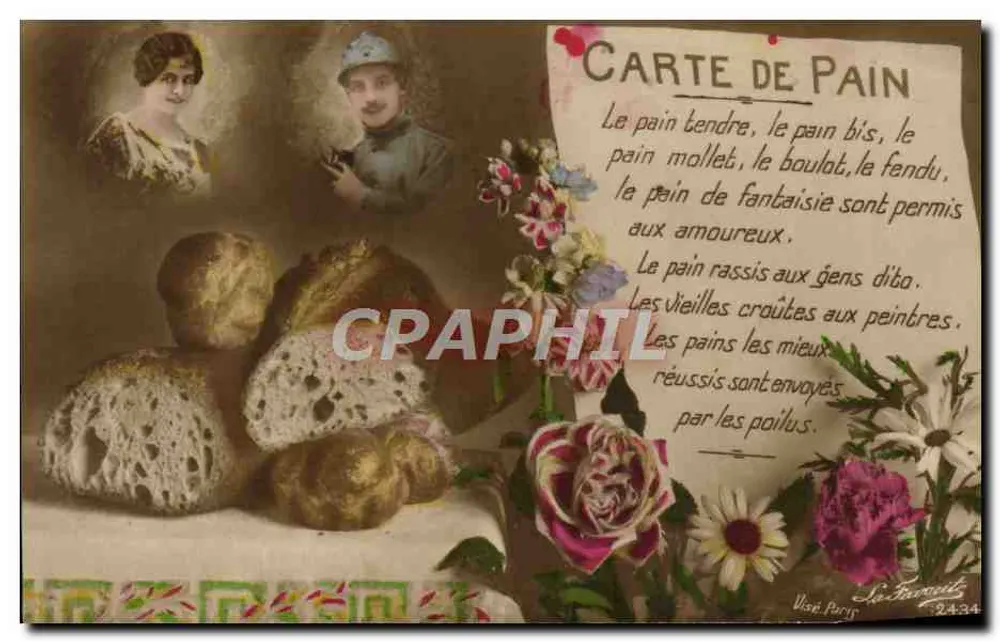 Blüten und Brote — Brotkarte — La Faveur, Paris, 24.3.4 - Vorderseite