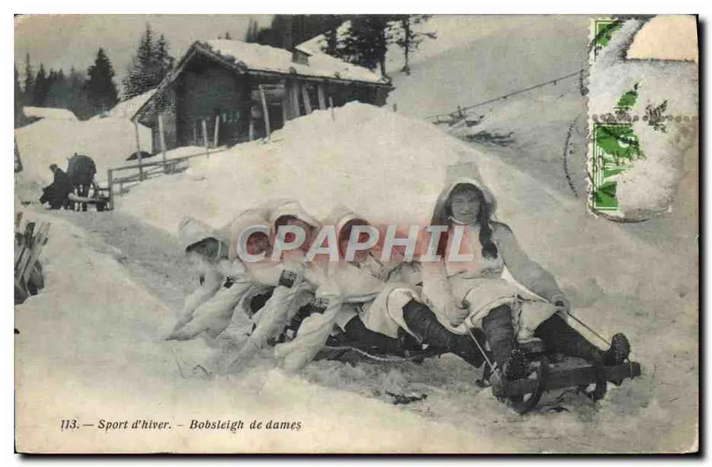 Bobsléigh de damas — Deporte invernal — G. Decaux, Phot-Edit, Leysin, n°113 - Anverso