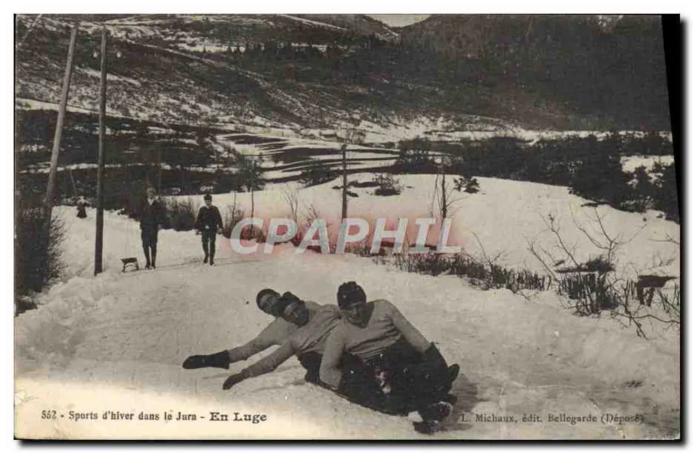 Winter-Sport im Jura — Schlittenfahrt — L. Michaux, Verlag Bellegarde - Vorderseite