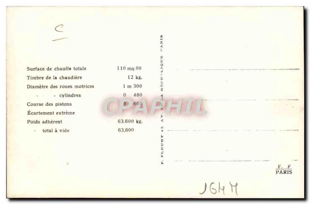 Locomotiva francesa N° 40-002 — Série 40-001 a 40-143 — Editor F. F. (C 183) - Verso