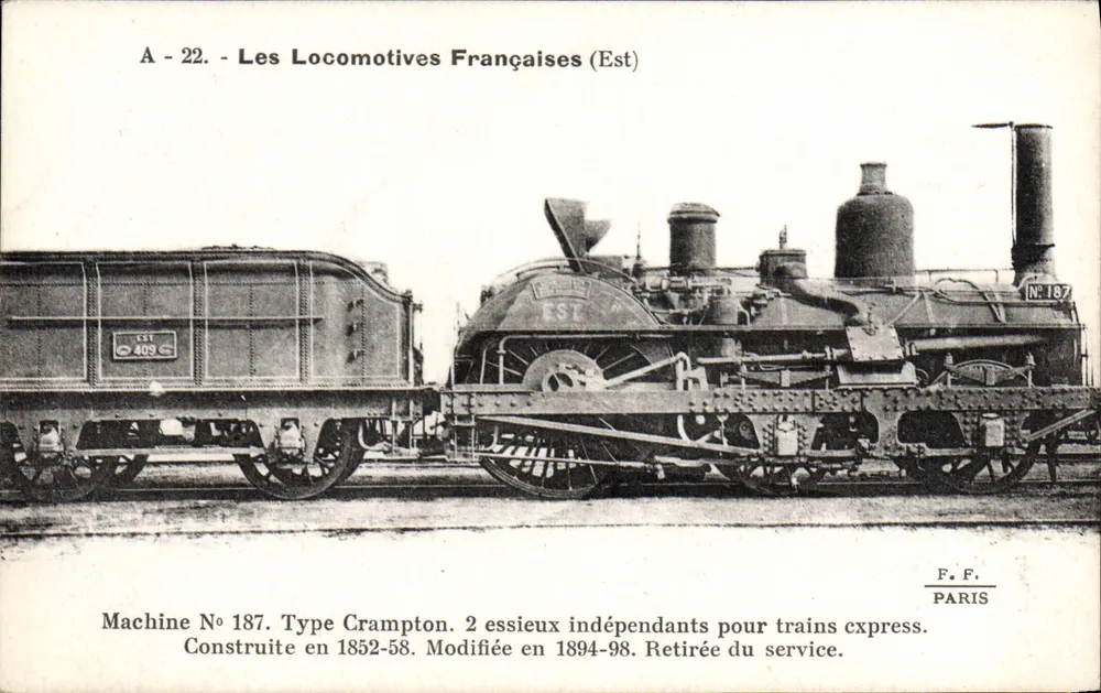 Locomotiva francesa Tipo Crampton — Máquina N° 187 — F. F. Paris - Frente