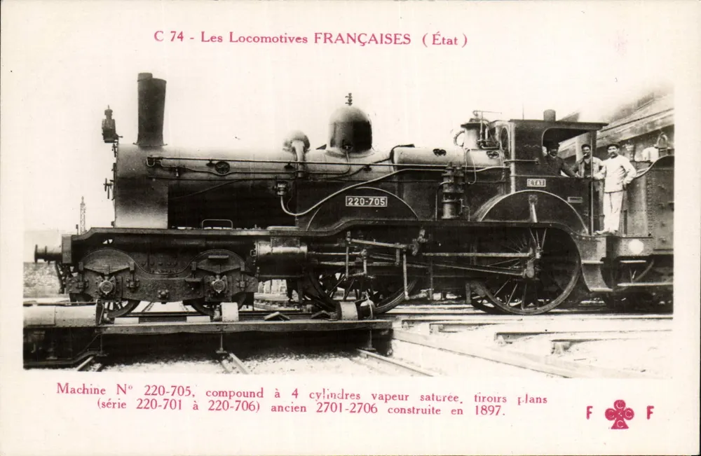Locomotiva francesa n° 220-705 — série 220-701 a 220-706 — editor F.F. (F. Fleury, 43, Avenida da República, Paris) - Frente