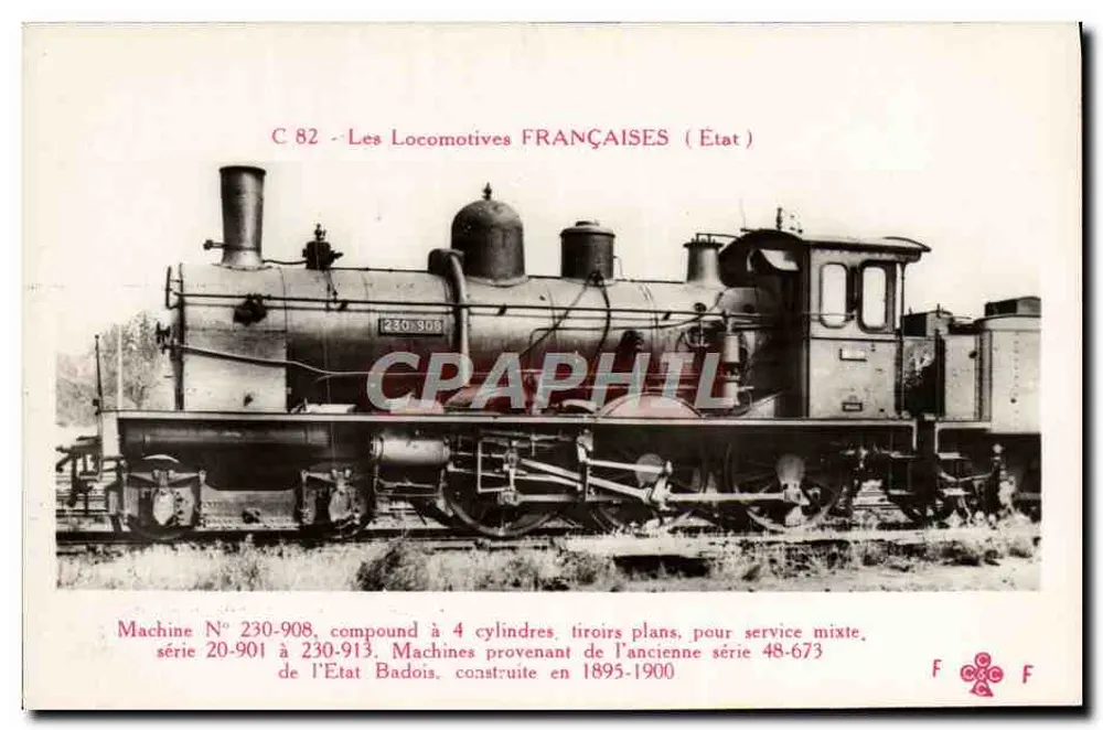 Machine N° 230-908 — Locomotive française compound à 4 cylindres — Éditeur F. Fleury, Paris - Recto