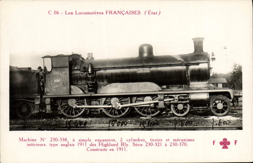 Locomotiva francesa — Máquina N° 230-338 — Editor F. Fleurty, Paris - Frente