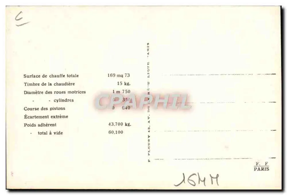 Locomotiva francesa N° 230-033 — Estado — F. F. Paris - Verso