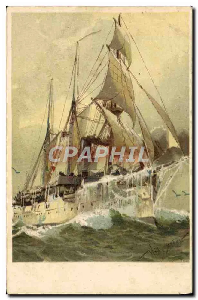 Navio a vela no mar — ilustração — editor não visível - Frente