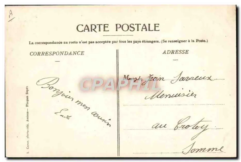 Amiens — Caserma — Scena di Chambrière — Caron, foto-edic., Amiens - Verso