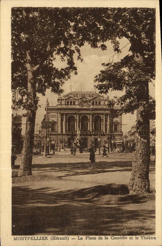 Montpellier (Hérault) — Place de la Comédie und das Theater — Séneuil & Juges - Vorderseite