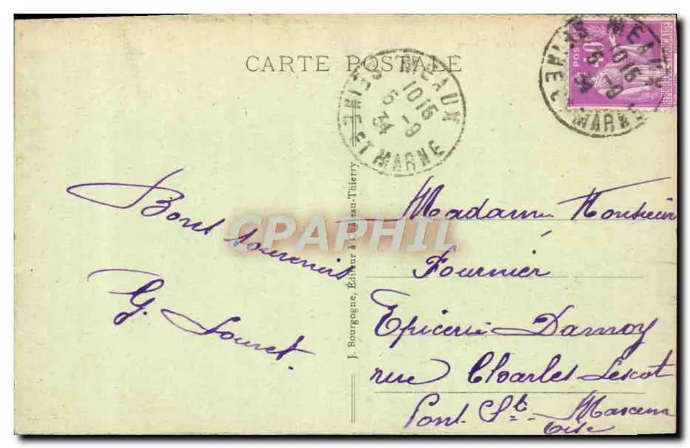 Meaux (S.-et-M.) - Quai Thiers — vista do canal com a catedral — editor J. Bourgogne - Verso
