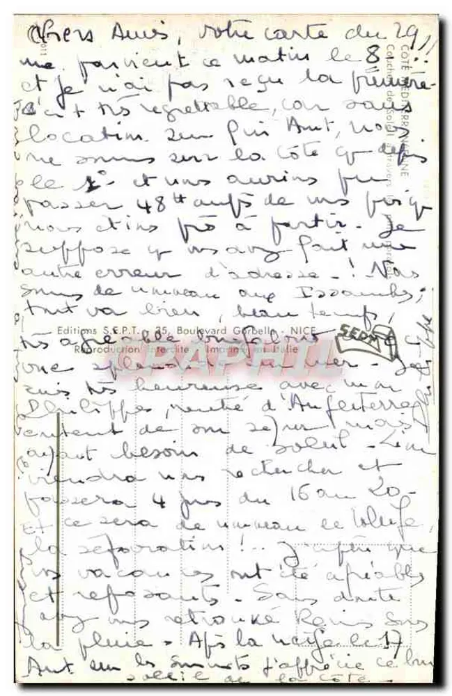 Paisagem de pinheiros à beira de um lago — Edições S.E.P.T. — NICE - Verso