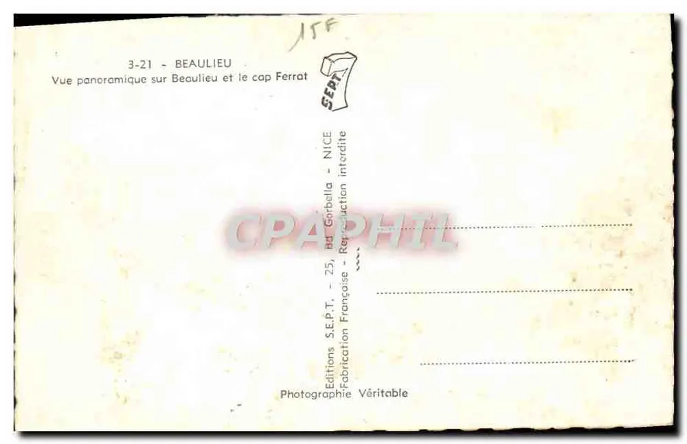 Beaulieu und Cap Ferrat — Panoramablick — Éditions S.E.P.T. - Rückseite